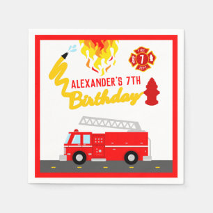 Red Fire Truck Firefighter Birthday Party Napkin