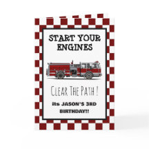 Red Fire Truck Fireman Boys Birthday Invitation