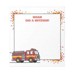 Red Fire Truck Firetruck Personalized Mitzvah Notepad