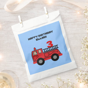 Red Fire Truck Kid's Birthday Photo Custom Party Favour Bag