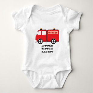 Red Fire Truck Little Sister Alert! Baby Bodysuit