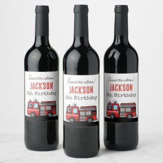 Red Fire Truck Party Décor | Custom Kids Birthday Wine Label