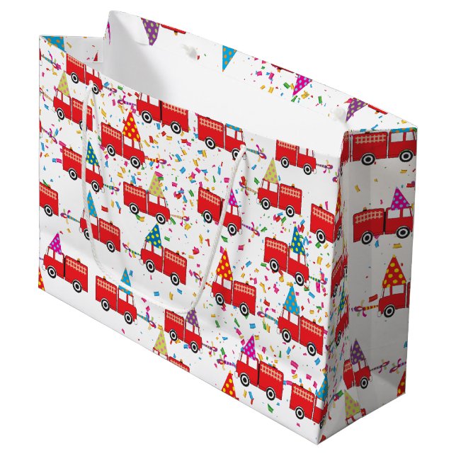 Red Fire Truck Party Pattern  Large Gift Bag (Front Angled)