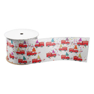 Red Fire Truck Party Pattern Satin Ribbon