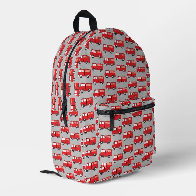 Red Fire Truck Pattern Customised Boys Girls Printed Backpack (Back Corner Left)