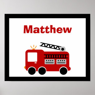 Red Fire Truck Personalised Name Wall Art