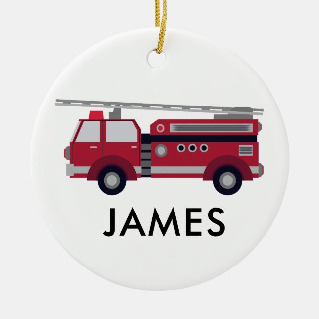 Red Fire truck Personalized Christmas Ornament (Front)