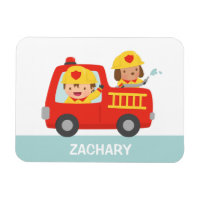 Red Fire Truck with Fire fighter Boy and Puppy