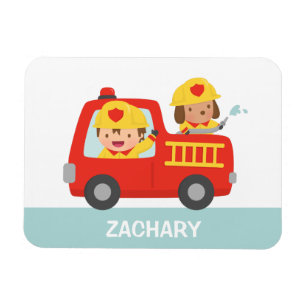 Red Fire Truck with Fire fighter Boy and Puppy Magnet