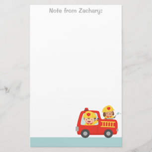 Red Fire Truck with Fire fighter Boy and Puppy Stationery