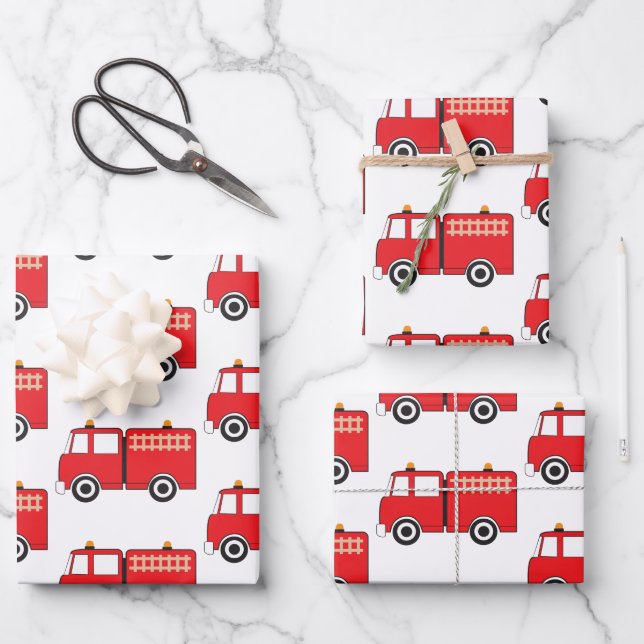 Red Fire Truck Wrapping Paper Sheet (Front)