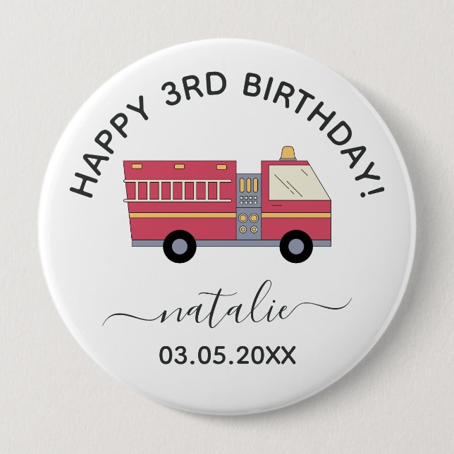Red Firefighter Alarm Firetruck Birthday Supplies 10 Cm Round Badge (Front)