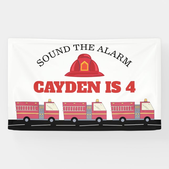 Red Firefighter Alarm Firetruck Birthday Supplies Banner (Horizontal)