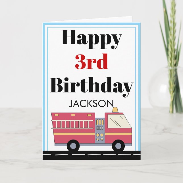Red Firefighter Alarm Firetruck Birthday Supplies Card (Front)