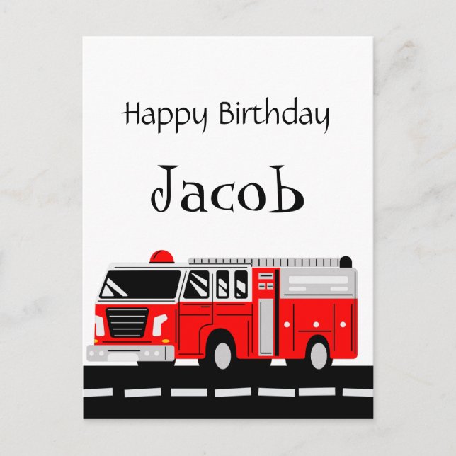 Red Firefighter Alarm Firetruck Birthday Supplies, Postcard (Front)
