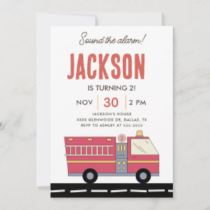 Red Firefighter And Alarm Fire Truck Invitation
