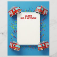 Red Firefighter Firetruck Customised Mitzvah Note