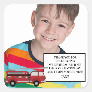 Red Firetruck Birthday Party Thank You Sticker