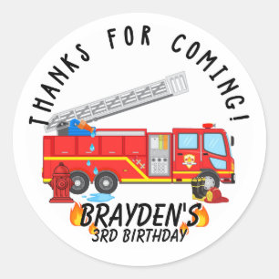 Red Firetruck Birthday Thank You Classic Round Sticker