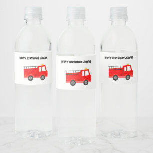 Red Firetruck Birthday Water Bottle Label