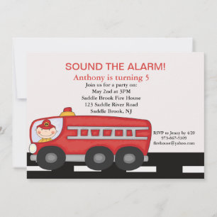 Red, Firetruck Boys Birthday Invitation