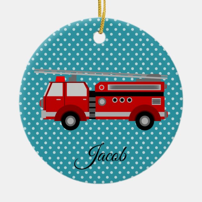 Red Firetruck Ceramic Ornament (Front)