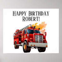 Red Firetruck Child's Happy Birthday Name