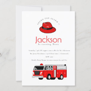 Red Firetruck Engine Kids Any Age Birthday Invite