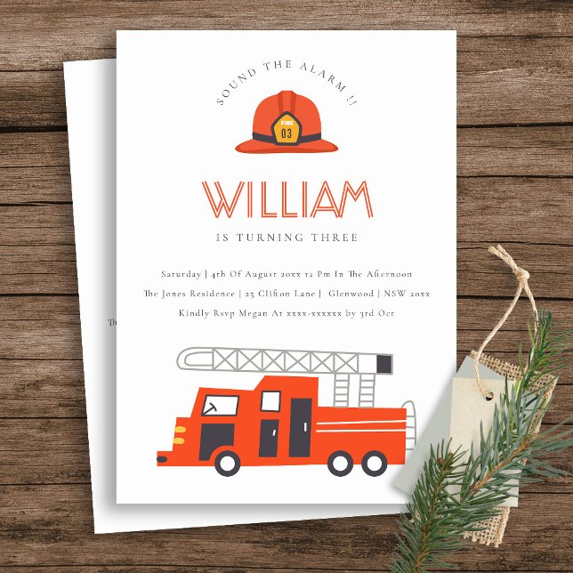 Red Firetruck Engine Kids Any Age Birthday Invite (Creator Uploaded)