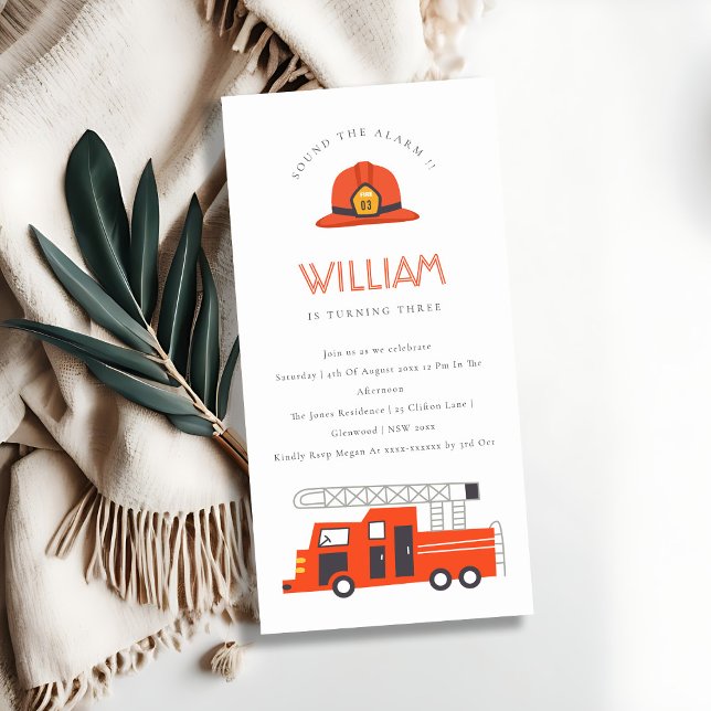 Red Firetruck Engine Kids Any Age Birthday Invite (Creator Uploaded)