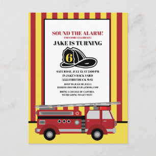 Red Firetruck Fire Fighter Child's 6th Birthday Postcard