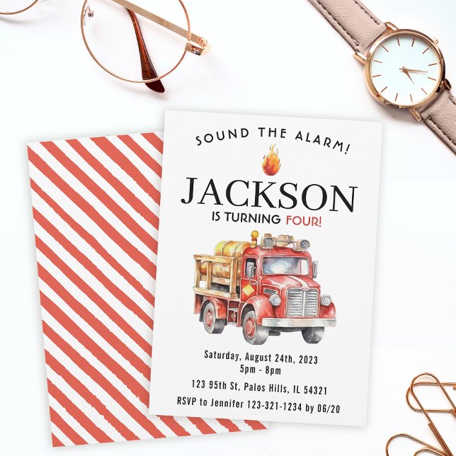  Red firetruck fireman boy birthday invitation  (Creator Uploaded)