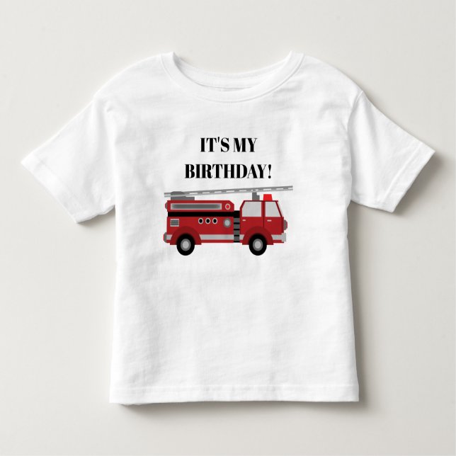Red Firetruck It's My Birthday Personalised Toddler T-Shirt (Front)