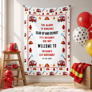 Red Firetruck Sound the Alarm Boy Birthday Banner