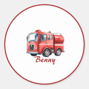Red firetruck upsherin birthday party napkin  classic round sticker