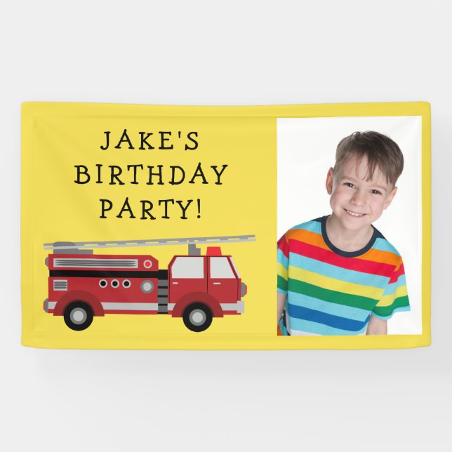 Red Firetruck Yellow Child's Birthday Photo Banner (Horizontal)