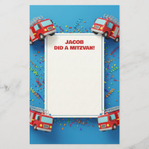 Red Firetrucks Customised Name Mitzvah Notes Stationery