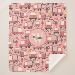 Red Firetrucks Firefighter Kids Personalised Sherpa Blanket