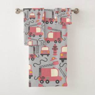 Red Firetrucks Firefighter Kids Rescue Vehicles Bath Towel Set
