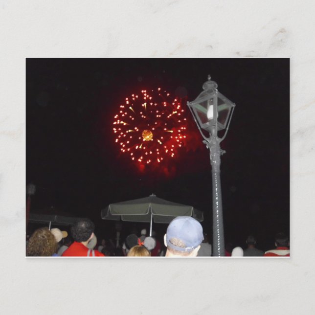 Red Fireworks Celebration with Lamppost Image Invitation Postcard (Front)