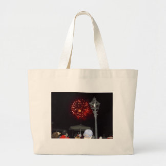 Red Fireworks Celebration with Lamppost Image Large Tote Bag