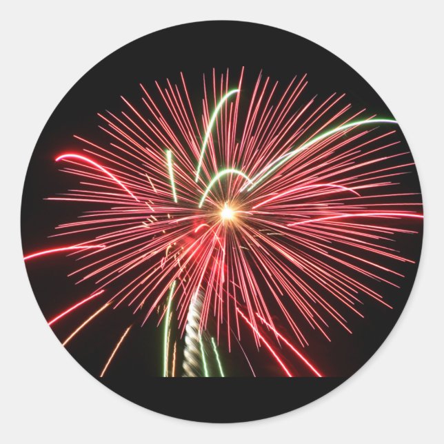 Red Fireworks Classic Round Sticker (Front)
