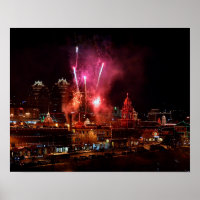 Red Fireworks Over The Kansas City Plaza Lights