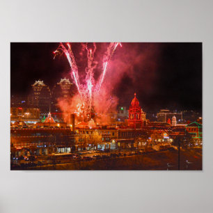 Red Fireworks over The Plaza, Kansas City  Poster