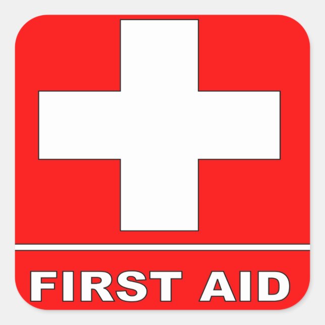 Red First Aid Sign Square Sticker (Front)