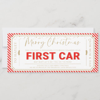 Red First Car Christmas Gift Voucher Card