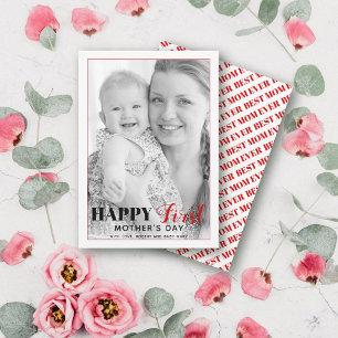 Red First Mother's Day typography photo card