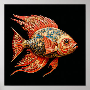 Red Fish Dark Painting Poster