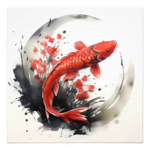 Red Fish Ink Painting Photo Print
