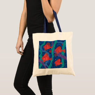 Red Fish, Seaweed Sea Ocean Animals Underwater Art Tote Bag